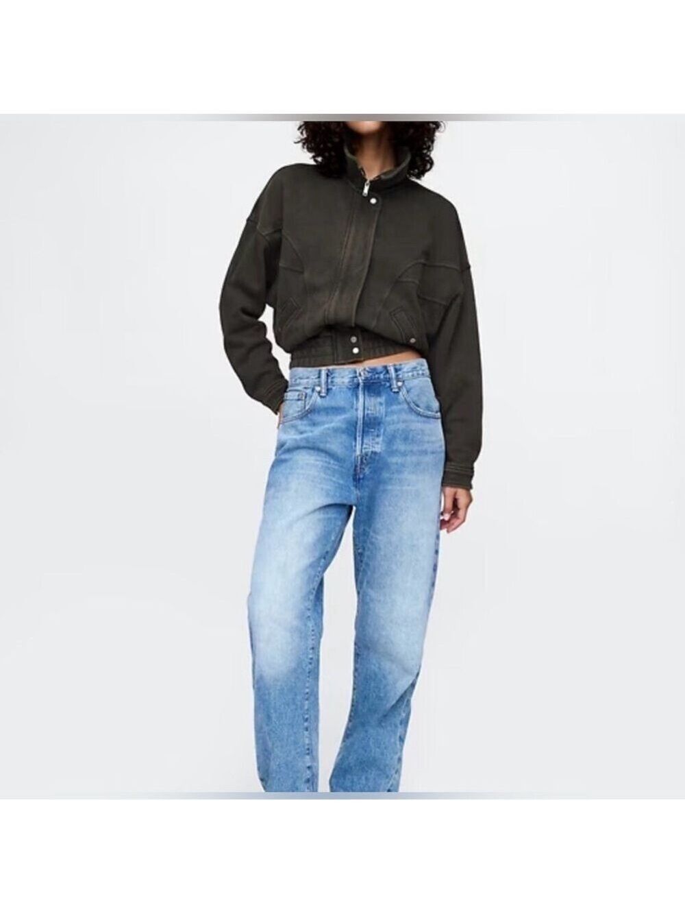 Gap Cropped Heavyweight French Terry Bomber Jacket NWOT XXS Slouchy baggy - Picture 3 of 5
